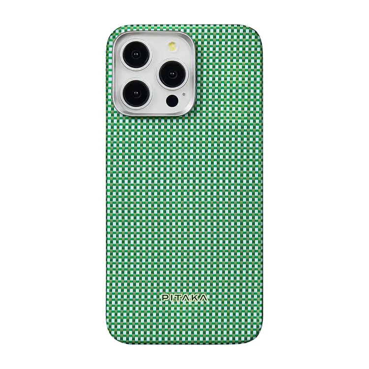 iPhone 15 Pro Max MagSafe Uyumlu Aramid Fiber Kılıf - Pitaka Ultra-Slim Classic Forest Green