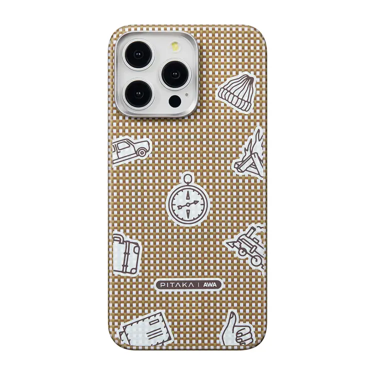 Apple iPhone 15 Pro Max Kılıf M-safe Şarj Özellikli Awa Tasarımlı 1500D Aramid Karbon Fiber Pitaka Ultra-Slim Classic Serisi Canyon Kapak