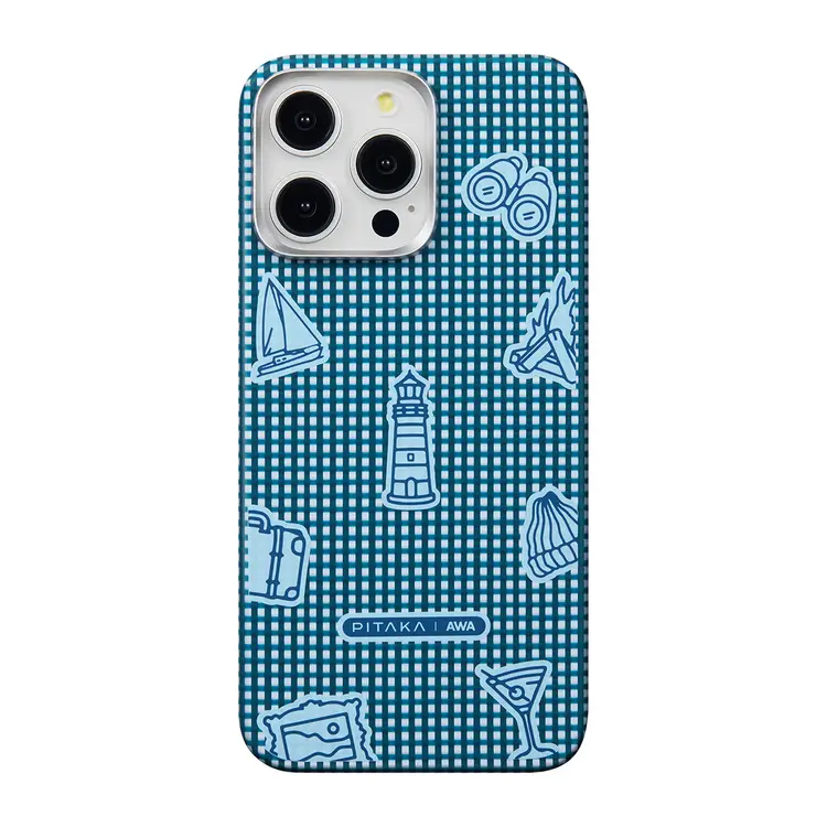 Apple iPhone 15 Pro Max Kılıf M-safe Şarj Özellikli Awa Tasarımlı 1500D Aramid Karbon Fiber Pitaka Ultra-Slim Classic Serisi Ocean Kapak