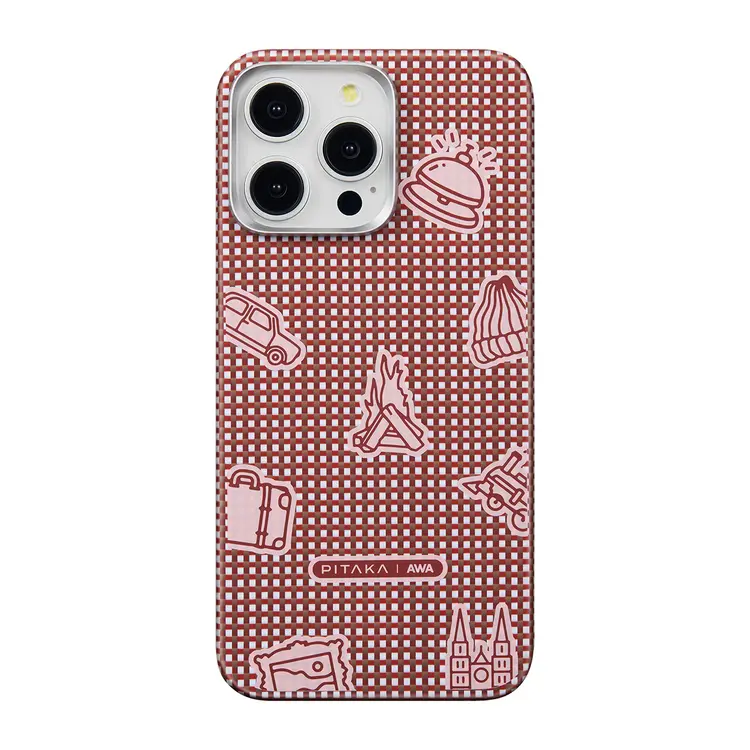 Apple iPhone 15 Pro Max Kılıf M-safe Şarj Özellikli Awa Tasarımlı 1500D Aramid Karbon Fiber Pitaka Ultra-Slim Classic Serisi Bonfire Kapak