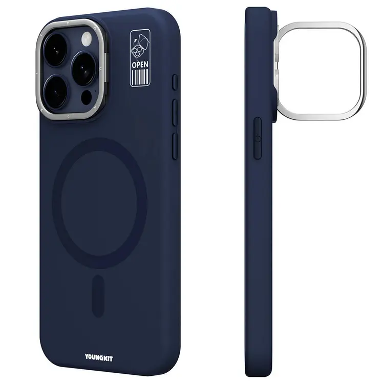 iPhone 15 Pro Max MagSafe Uyumlu Kamera Standlı Silikon Kılıf - Youngkit Bitty Cream