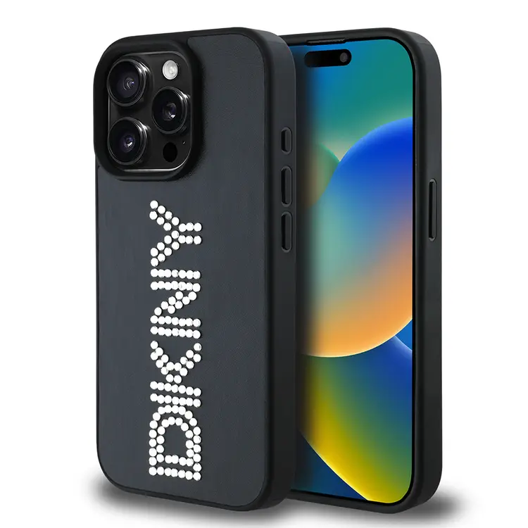 iPhone 15 Pro Max Taşlı Metalik PU Deri Kılıf - DKNY Lisanslı