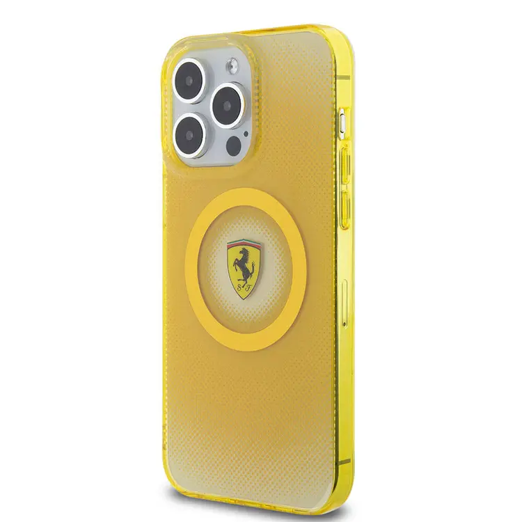 Apple iPhone 15 Pro Max Kılıf Ferrari Orjinal Lisanslı M-safe Şarj Özellikli Parçalanan Noktalar Desenli Kapak