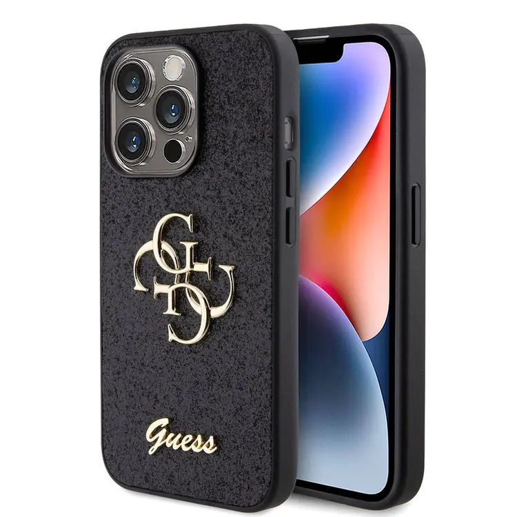 iPhone 15 Pro Max Kılıf, 4G Büyük Metal Logolu Glitter Kapak - Guess