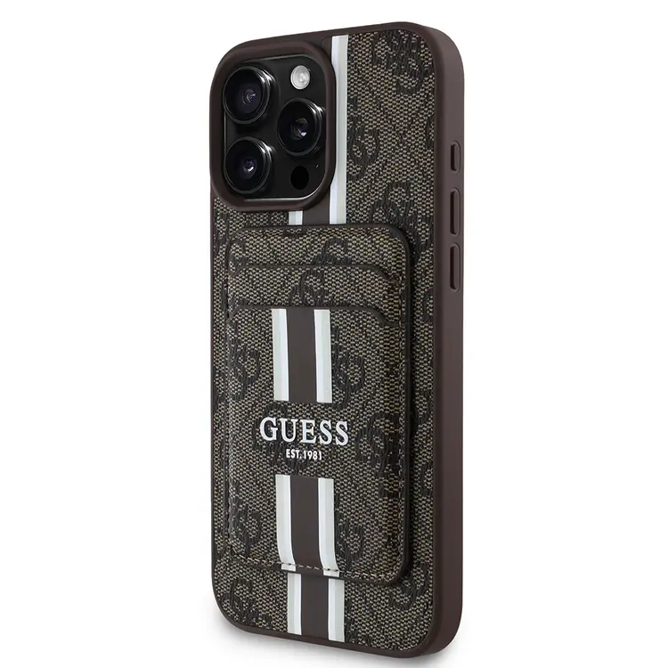 iPhone 15 Pro Max MagSafe Uyumlu Kartlıklı Kılıf - Guess 4G Çizgili