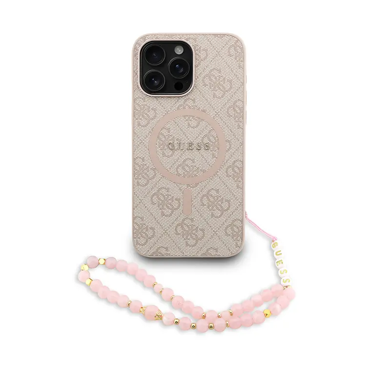iPhone 15 Pro Max MagSafe Uyumlu PU Deri Kılıf - Guess Yazı Logolu
