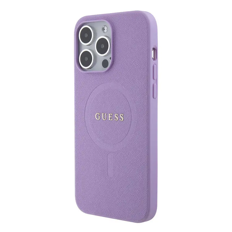 iPhone 15 Pro Max MagSafe Uyumlu Saffiano Kılıf - Guess Yazı Logolu