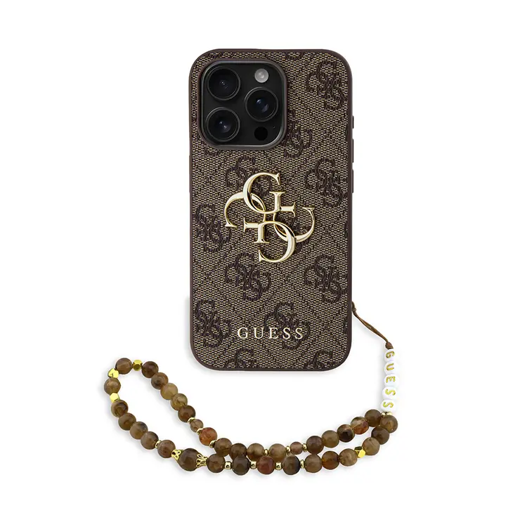 iPhone 15 Pro Max PU Deri Bilek Askılı Kılıf - Guess 4G Logolu