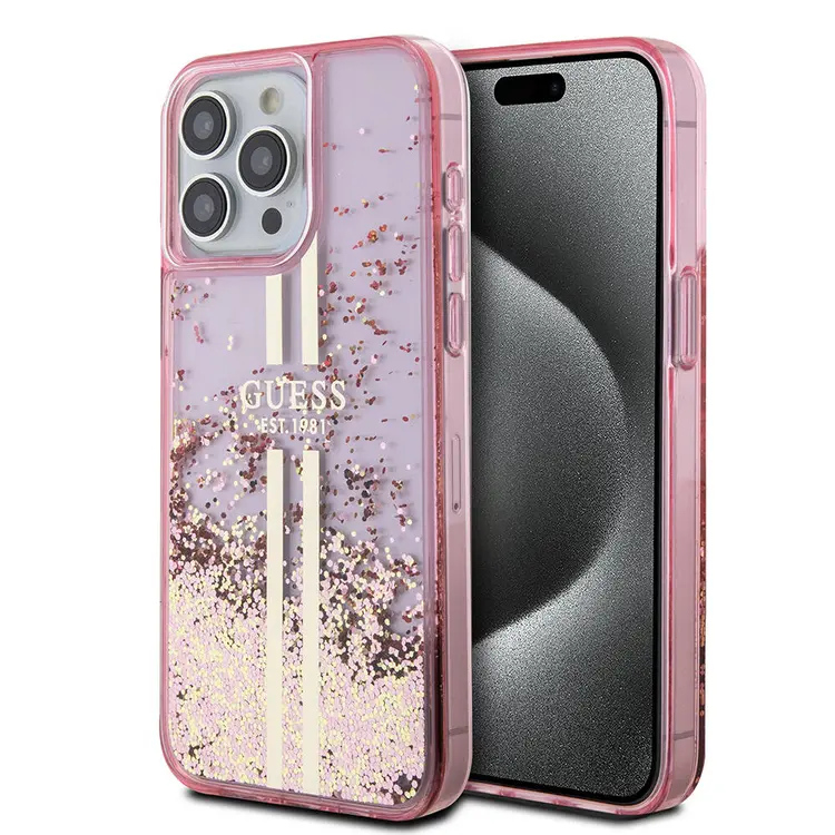 iPhone 15 Pro Max Şeffaf Simli Kılıf - Guess Lisanslı Altın Çizgili