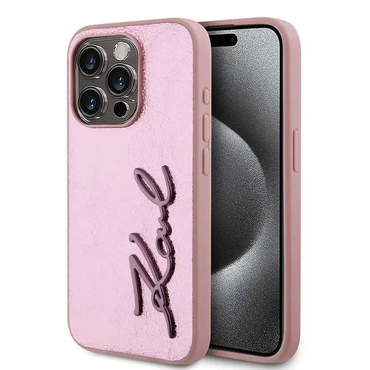 iPhone 15 Pro Max Kılıf, 3D KL Yazılı Tüylü Arka Yüzey - Karl Lagerfeld