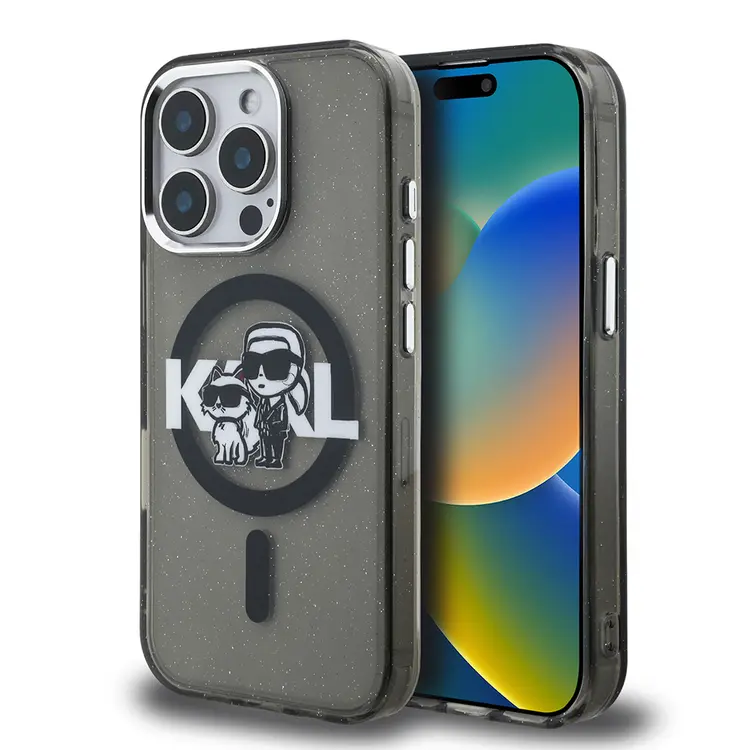 iPhone 15 Pro Max Kılıf, Parlayan Simli Karl & Choupette Logo - Karl Lagerfeld