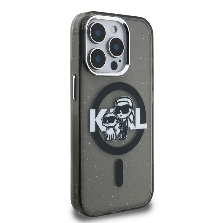 iPhone 15 Pro Max Kılıf, Parlayan Simli Karl & Choupette Logo - Karl Lagerfeld