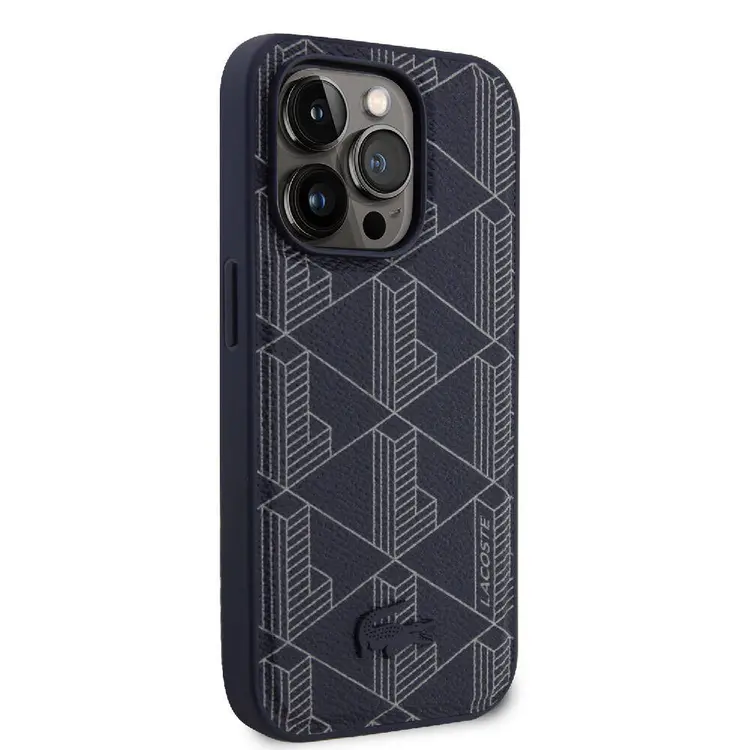 Apple iPhone 15 Pro Max Kılıf Lacoste Orjinal Lisanslı M-safe Şarj Özellikli PU Deri Görünümlü Karışık Monogram Desenli Kapak
