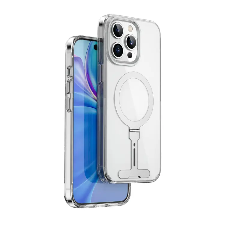 iPhone 15 Pro Max MagSafe Uyumlu Metal Standlı Şeffaf Kılıf - Wiwu FYY-014