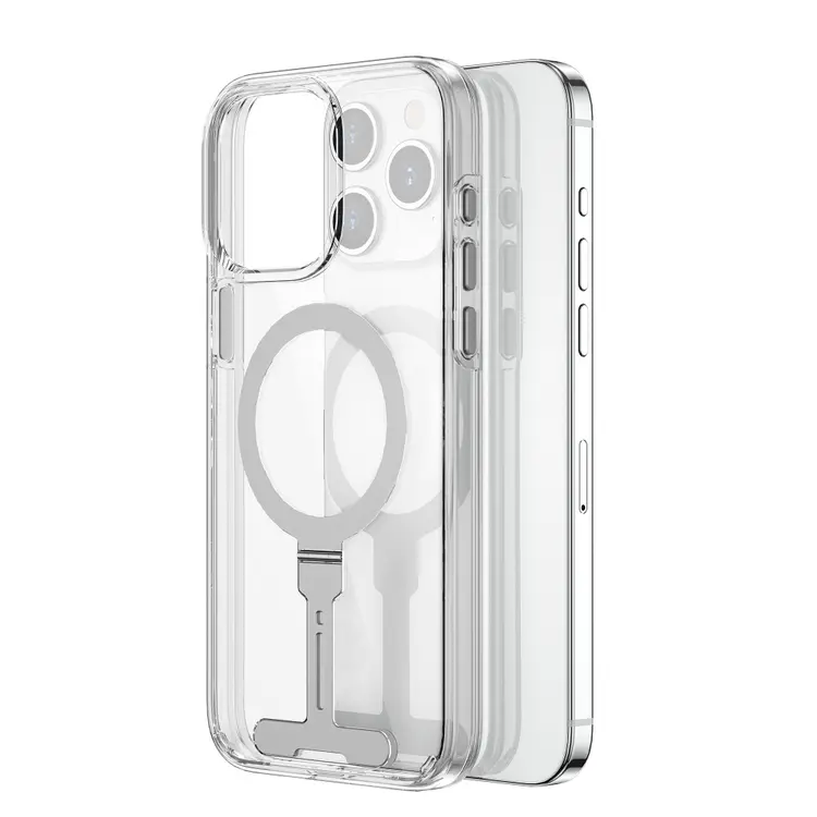 iPhone 15 Pro Max MagSafe Uyumlu Metal Standlı Şeffaf Kılıf - Wiwu FYY-014