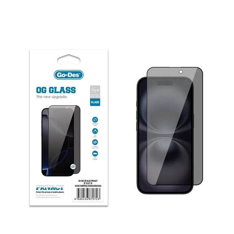iPhone 16 Gizlilik Filtreli Temperli Cam Ekran Koruyucu - Go Des OG Glass Privacy