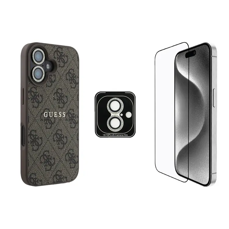 iPhone 16 Lisanslı Kılıf, Ekran ve Lens Koruyucu Seti - Guess