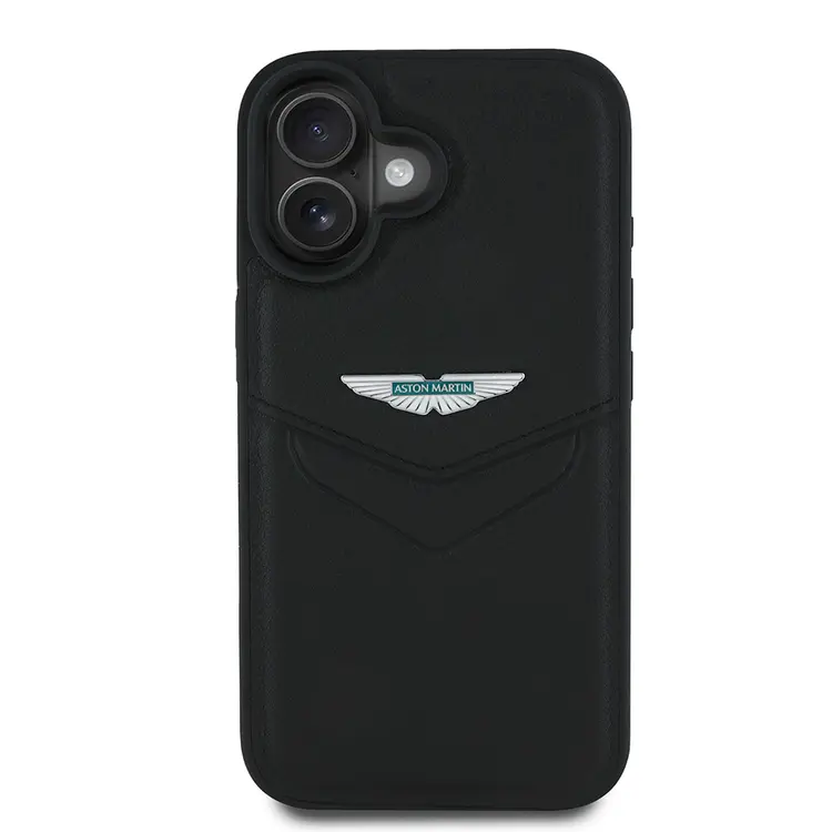 iPhone 16 PU Deri Metal Logolu Kılıf - Aston Martin Victory