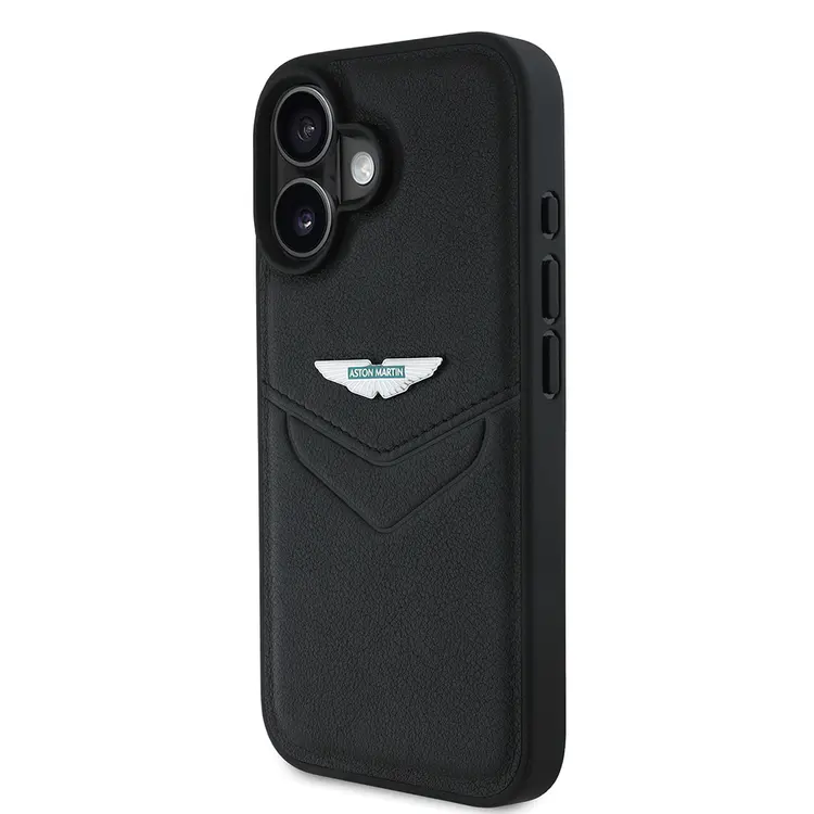 iPhone 16 PU Deri Metal Logolu Kılıf - Aston Martin Victory