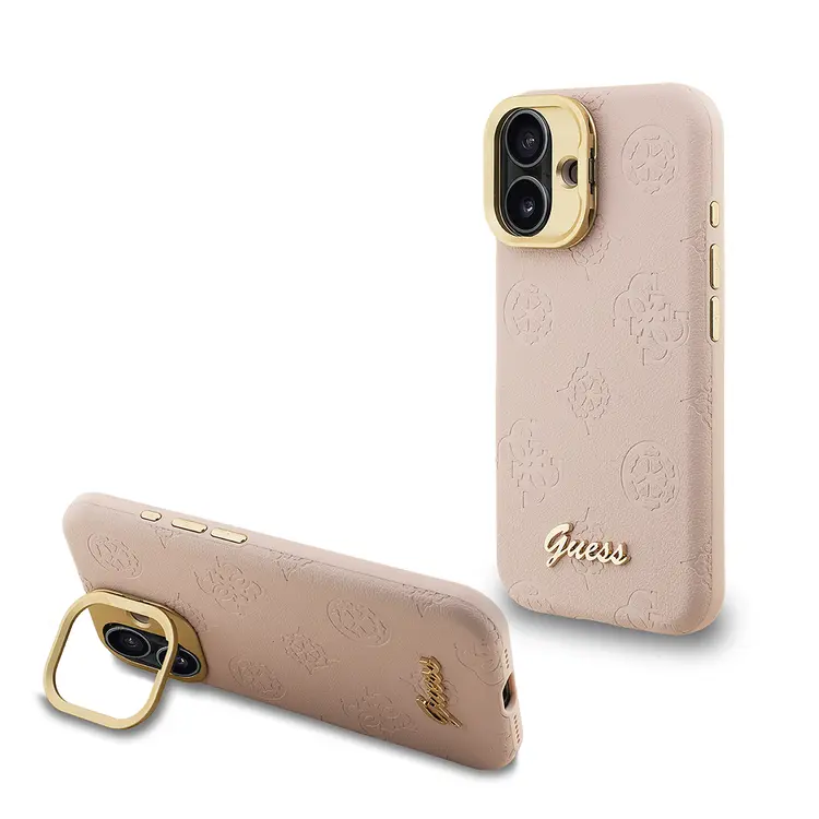 iPhone 16 MagSafe Uyumlu Kamera Standlı PU Deri Kılıf - Guess Peony