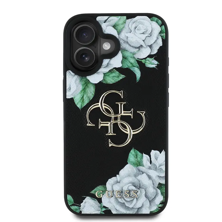 iPhone 16 Gül Baskılı Büyük Metal Logo Kılıf - Guess