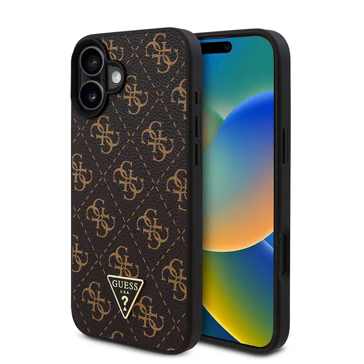 iPhone 16 PU Deri 4G Desenli Üçgen Logolu Kılıf - Guess