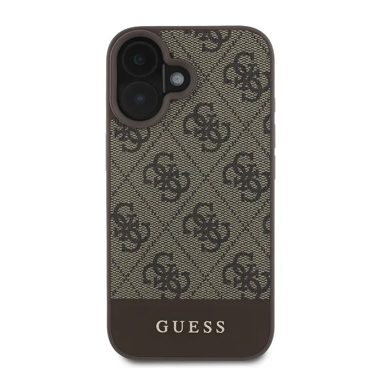 iPhone 16 PU Deri Şerit Logo Tasarımlı Kılıf - Guess