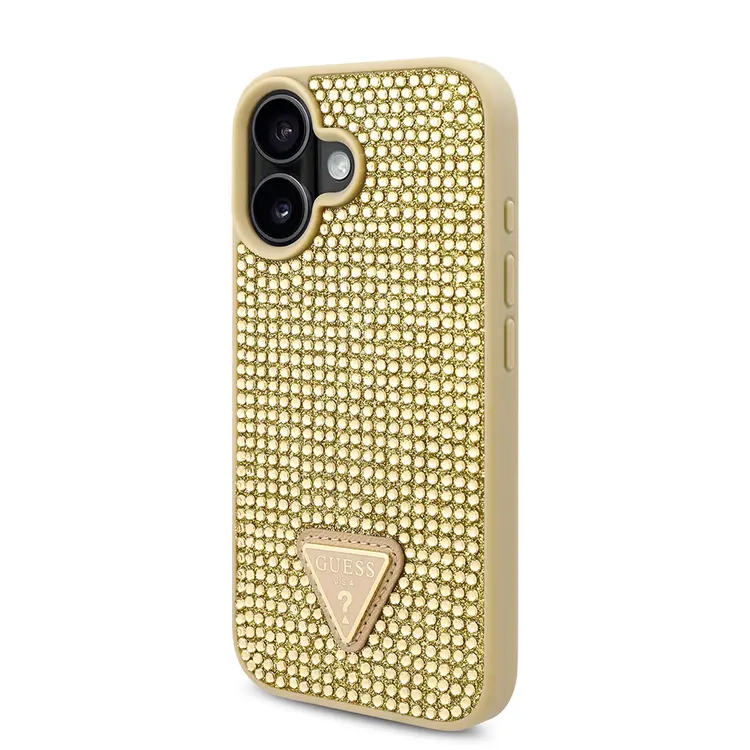 iPhone 16 Taşlı Arka Yüzey Üçgen Logolu Kılıf - Guess Lisanslı