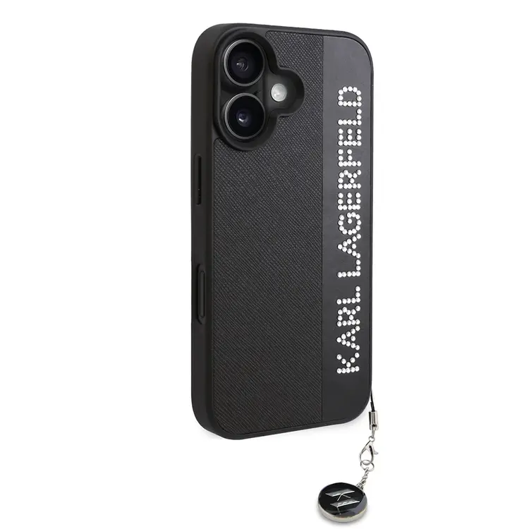 iPhone 16 Taşlı KL Yazılı Saffiano Kılıf - Karl Lagerfeld