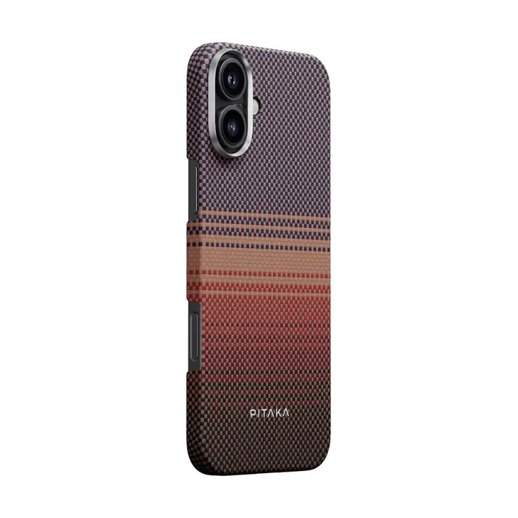Apple iPhone 16 Kılıf M-safe Şarj Özellikli Aramid Karbon Fiber Pitaka Tactile Woven Sunset-Moonrise Serisi Sunset Kapak