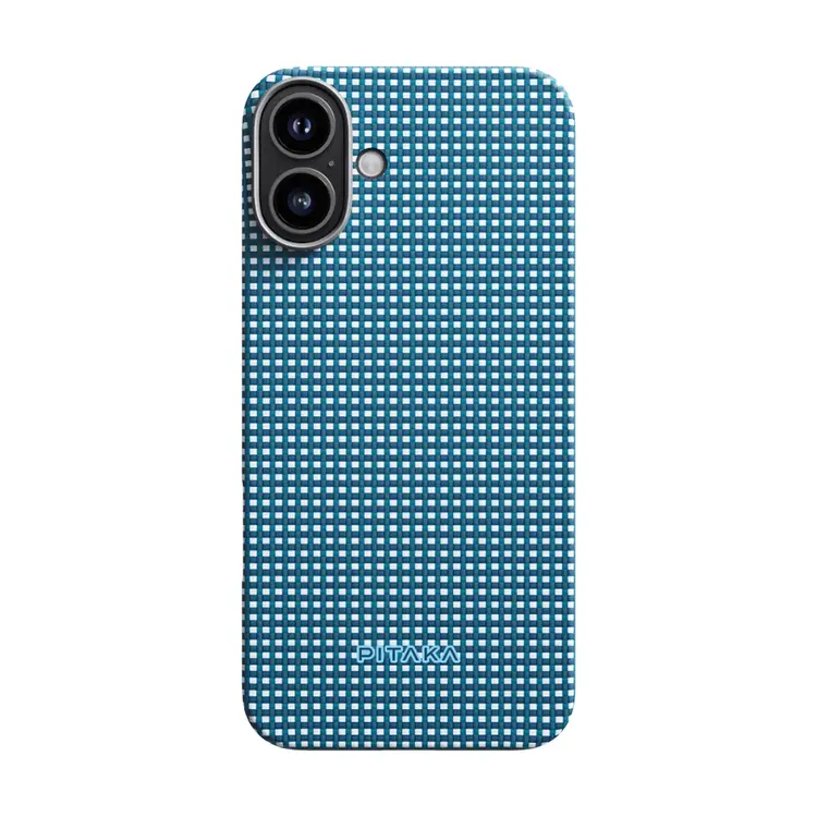 Apple iPhone 16 Kılıf M-safe Şarj Özellikli Aramid Karbon Fiber Pitaka Ultra-Slim Classic Serisi Ocean Blue Kapak