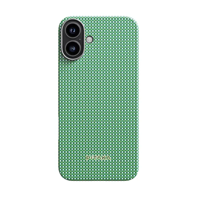 Apple iPhone 16 Kılıf M-safe Şarj Özellikli Aramid Karbon Fiber Pitaka Ultra-Slim Classic Serisi Forest Green Kapak