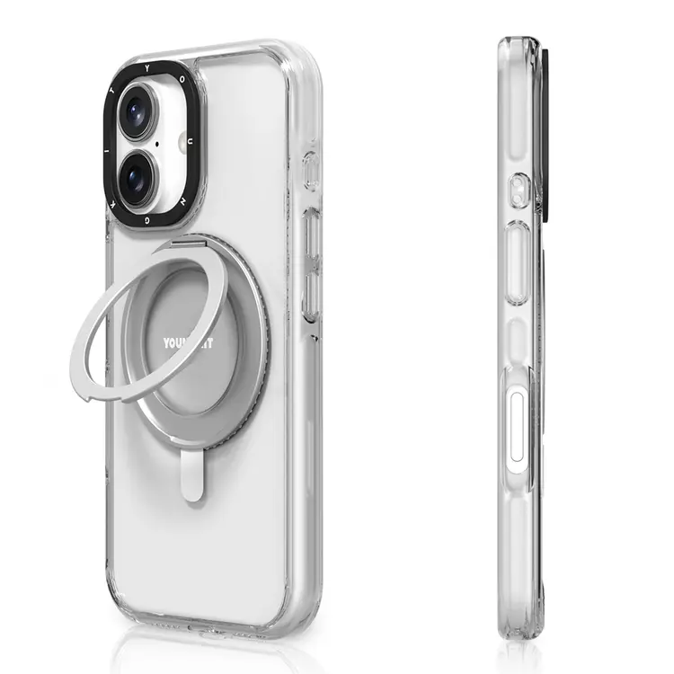 iPhone 16 MagSafe Uyumlu Şeffaf Kılıf, Parmak Ring Standlı - Youngkit Pivot