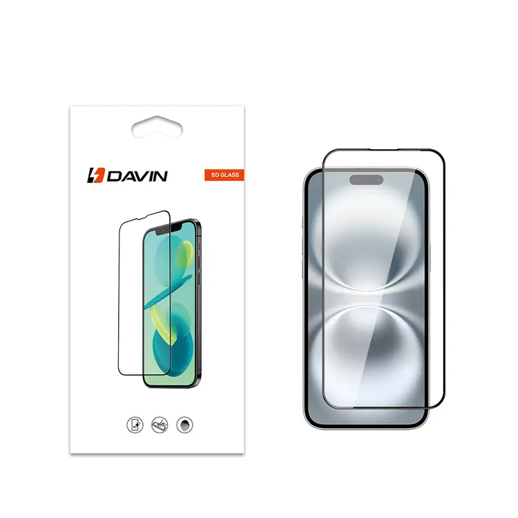 iPhone 16 Plus 5D Tam Kaplama Temperli Cam Ekran Koruyucu - Davin