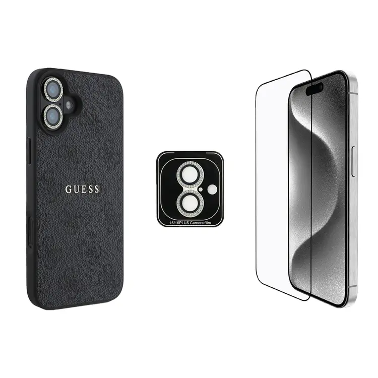 iPhone 16 Plus Guess Lisanslı Kılıf + Ekran ve Lens Koruyucu Seti