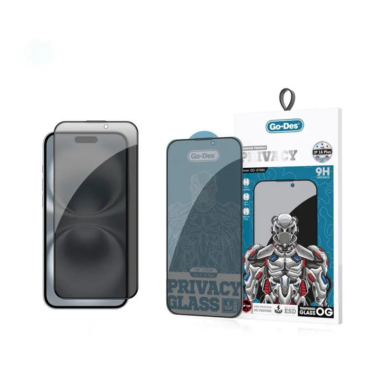 iPhone 16 Plus 9D Full Cover Gizlilik Temperli Cam Ekran Koruyucu - Go Des