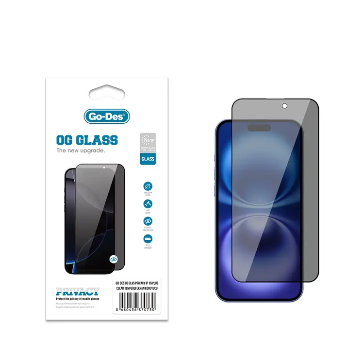 iPhone 16 Plus Go Des OG Glass Privacy Temperli Cam Ekran Koruyucu