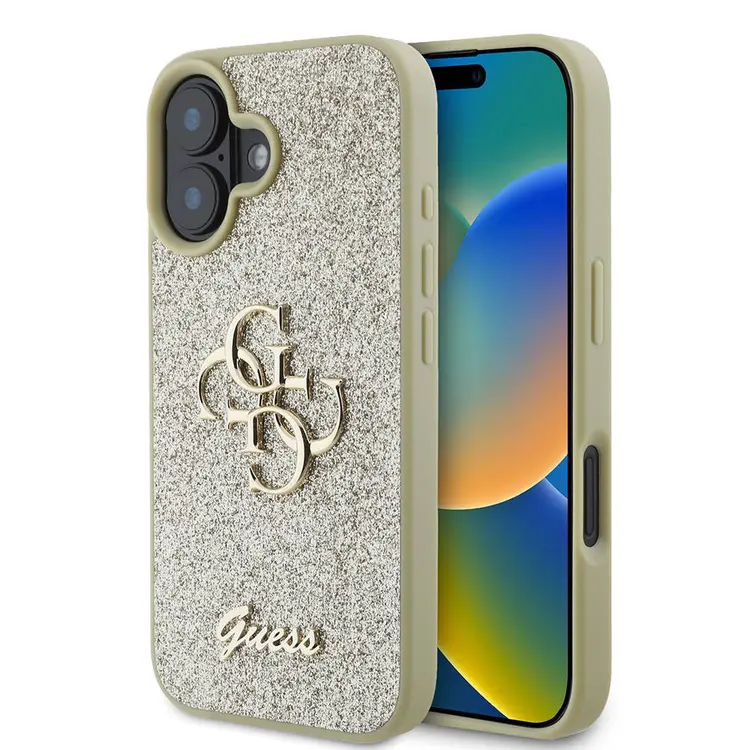 iPhone 16 Plus Kılıf, 4G Büyük Metal Logolu Glitter Kapak - Guess