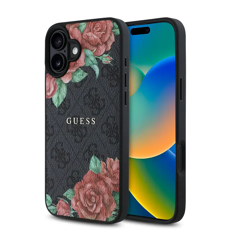 iPhone 16 Plus MagSafe Uyumlu Gül Baskılı Kılıf - Guess 4G Logolu