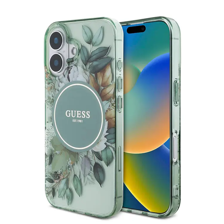 iPhone 16 Plus MagSafe Uyumlu Çiçek Desenli Kılıf - Guess İnci Bileklikli