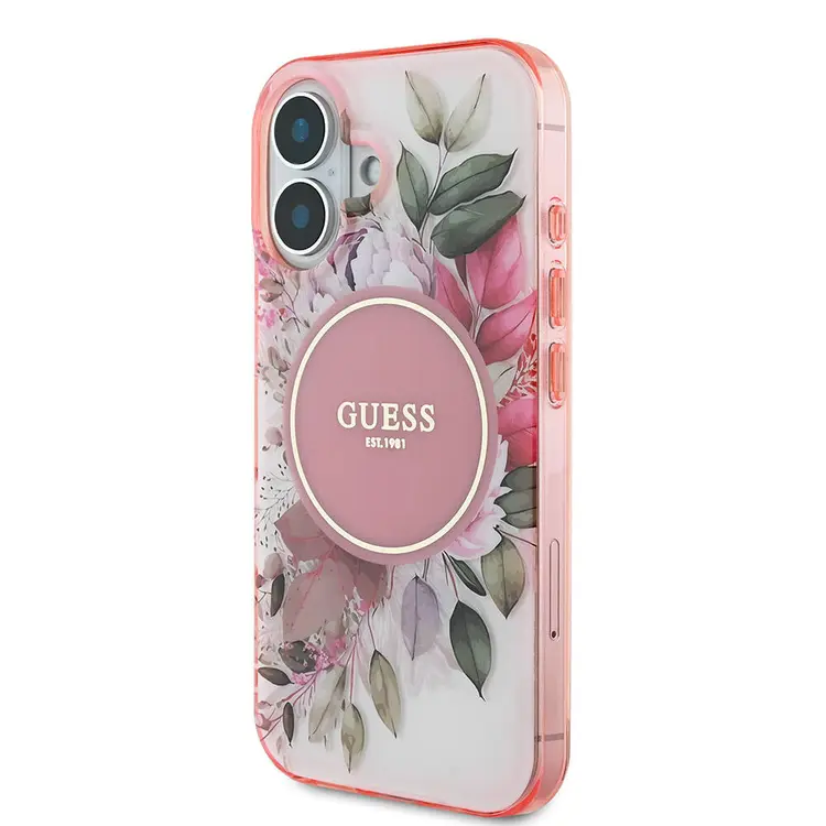 iPhone 16 Plus MagSafe Uyumlu IML Baskılı Kılıf - Guess Flower Tonal Circle