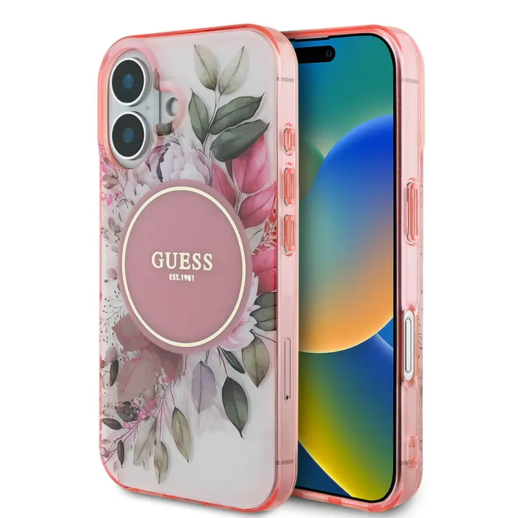 iPhone 16 Plus MagSafe Uyumlu IML Baskılı Kılıf - Guess Flower Tonal Circle