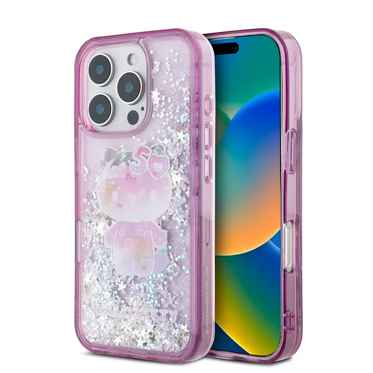 iPhone 16 Pro Uyumlu Hello Kitty Lisanslı Simli Kılıf - 50. Yıl