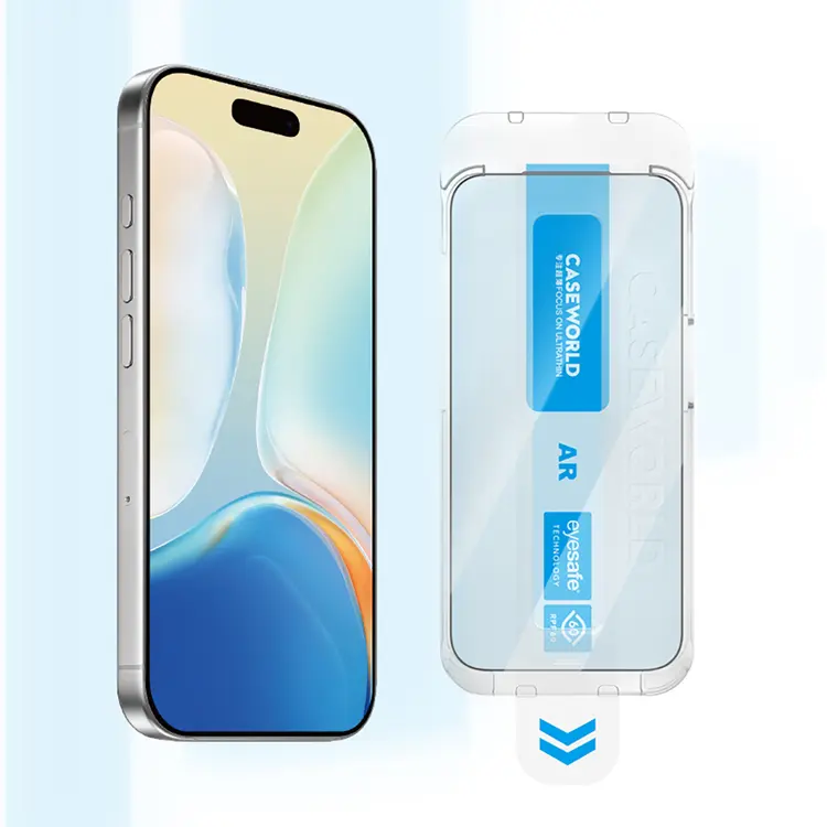 Apple iPhone 16 Pro CaseWorld Applicator Serisi 2.5D Eyesafe Mavi Işık Teknolojili Safir 0.33mm Temperli Cam Ekran Koruyucu + Uygulama Aparatı