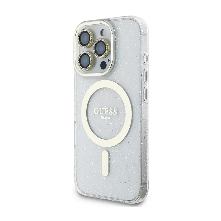 iPhone 16 Pro 3'lü Aksesuar Seti, Simli Glitter Kılıf ve Koruyucular - Guess