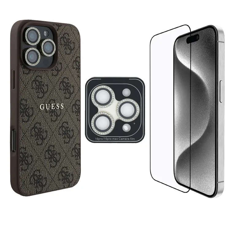 iPhone 16 Pro 3'ü 1 Arada Kılıf, Ekran ve Lens Koruyucu Seti - Guess