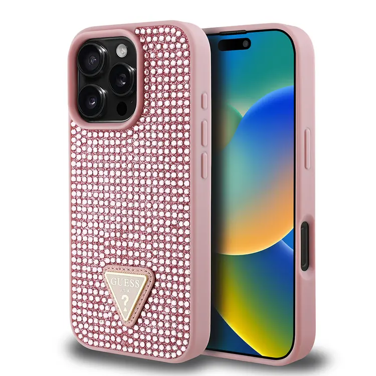 iPhone 16 Pro Taşlı Arka Yüzey Üçgen Logolu Kılıf - Guess