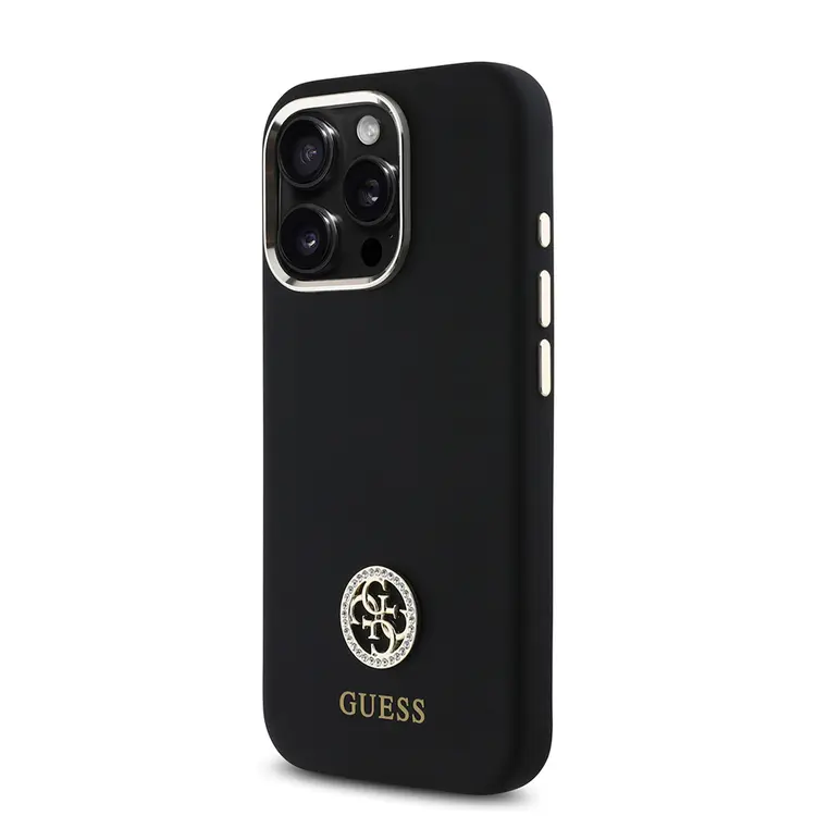 iPhone 16 Pro Silikon Kılıf, Metal Kamera Çerçeveli - Guess 4G Logolu