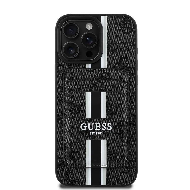 iPhone 16 Pro MagSafe Uyumlu Kartlıklı Kılıf - Guess 4G Çizgili