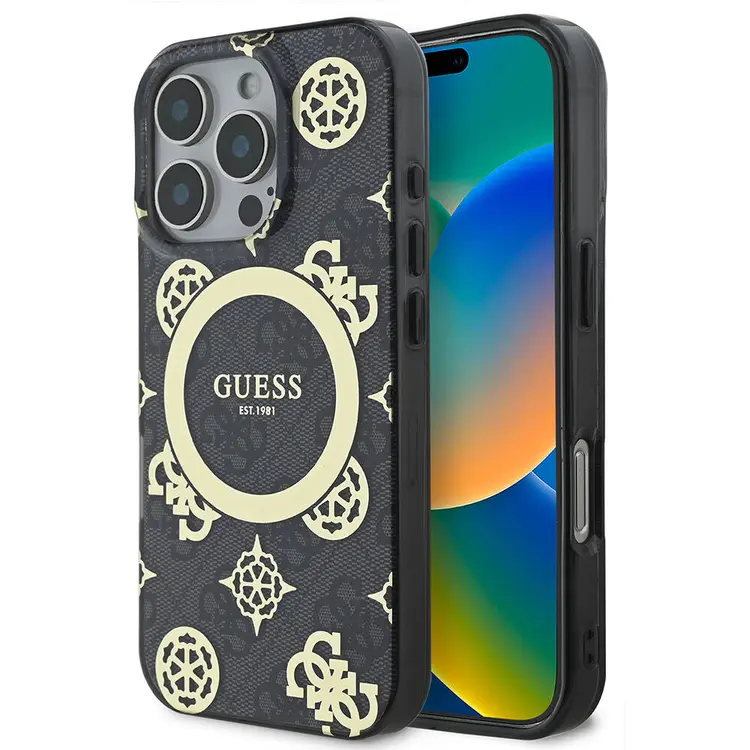 iPhone 16 Pro MagSafe Uyumlu Kılıf - Guess IML Peony ve 4G Desenli